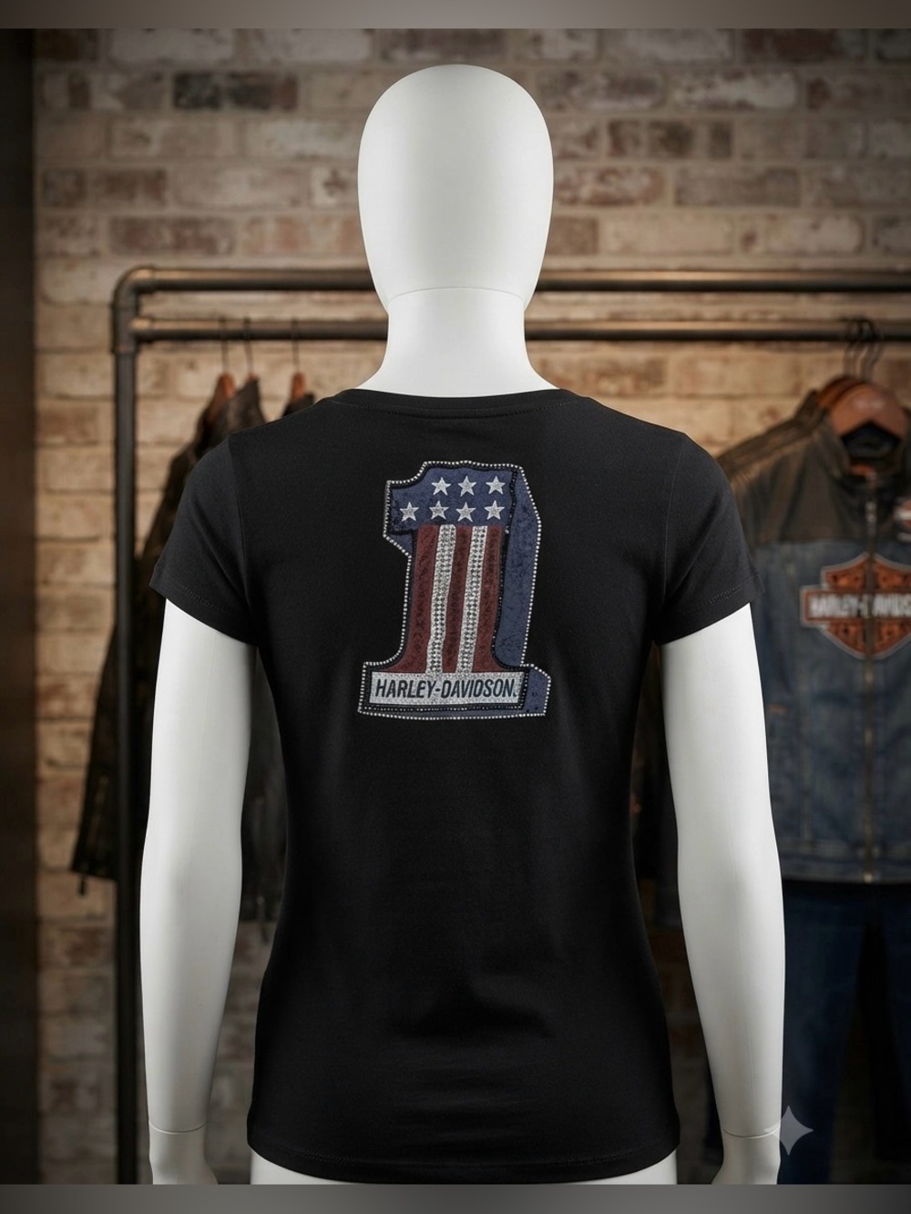 Harley-Davidson Black Lace-Up Short Sleeve Tee with Copper Logo - Picture 2 of 11